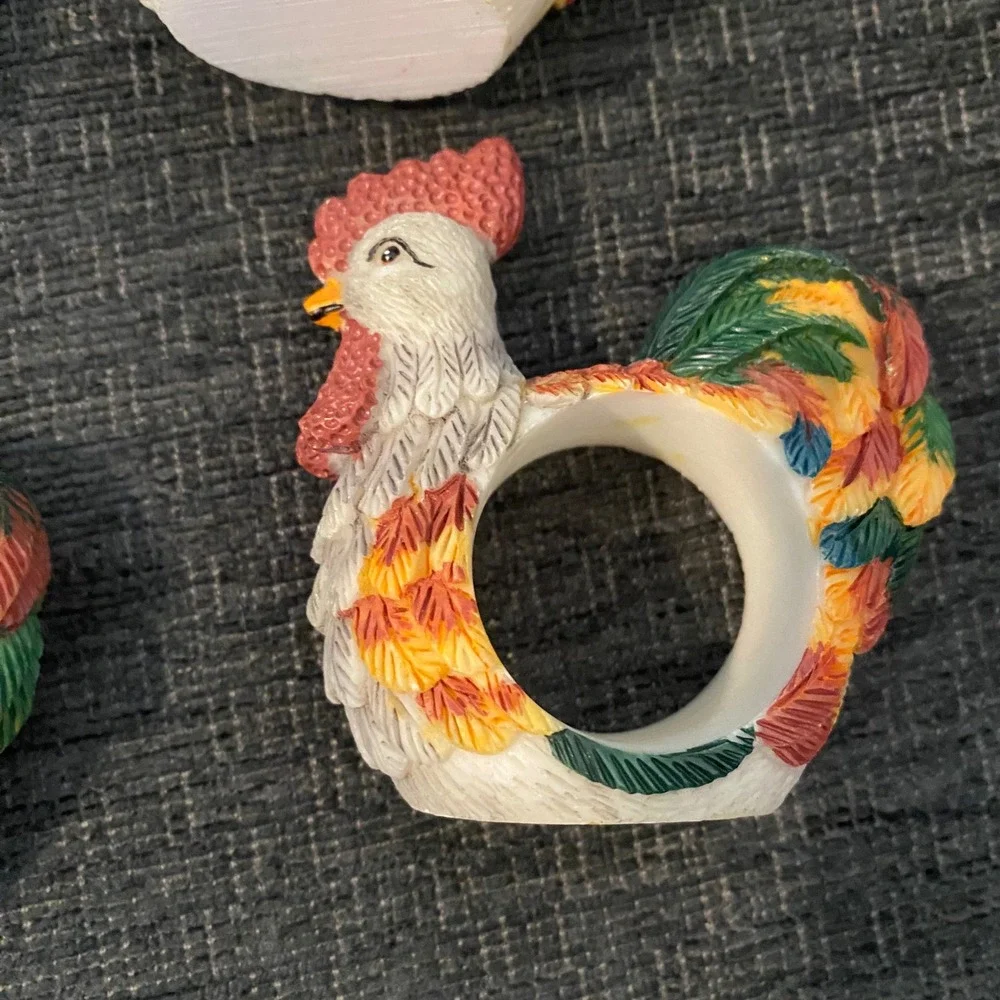 Unbranded Rooster‎ Napkin Rings Set of 6 Multicolor Excellent Farmhouse Decor